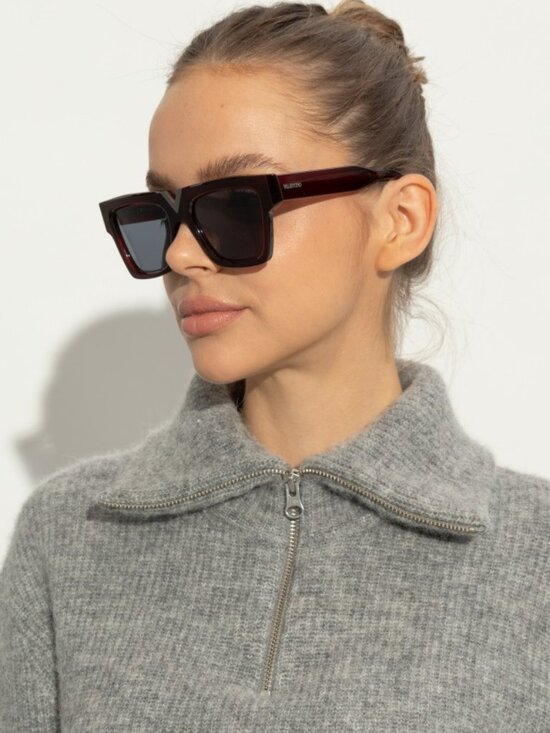 Valentino Women Sunglasses Burgundy Grey Square V-GOLD I VLS-162 C main image 8